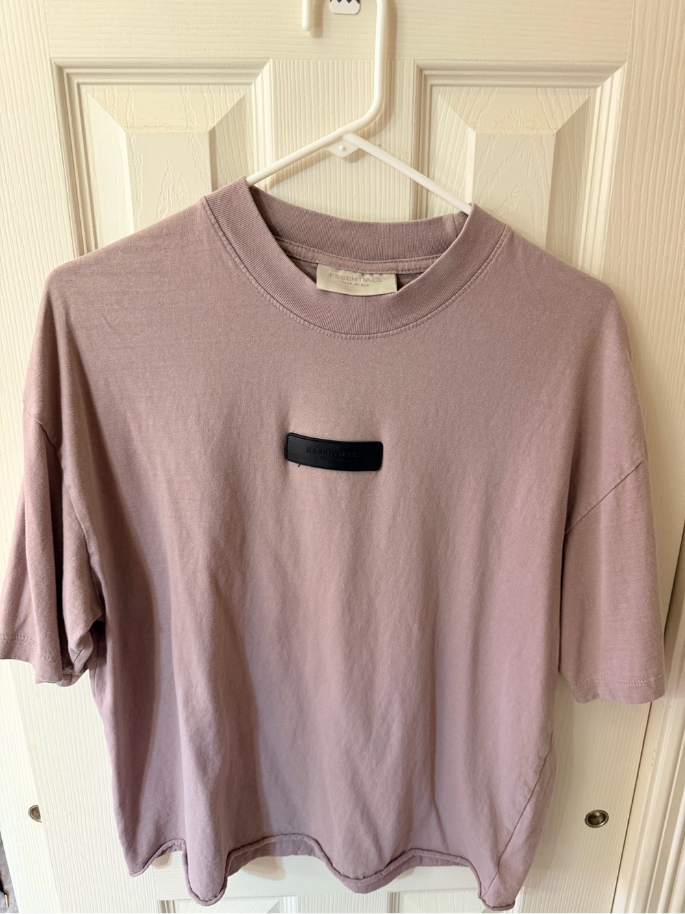 Fear of God Lavender Cropped Crewneck T-Shirt with Black Logo Patch